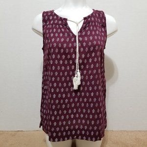 GAP top Small CA Tassel Tank floral damask geometric print tie neck Factory